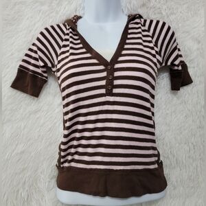 Energie Ribbed Y2K Brown, Pink Crop Top Striped Hoodie Polka Dot Small Jr Size